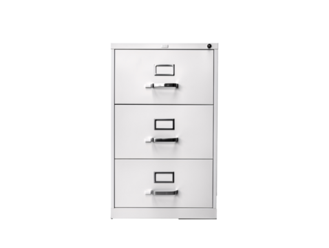 a white file cabinet with drawers