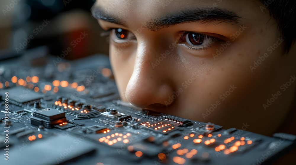 Poster exploring the intricate world of circuit boards: a close-up look at technology's building blocks
