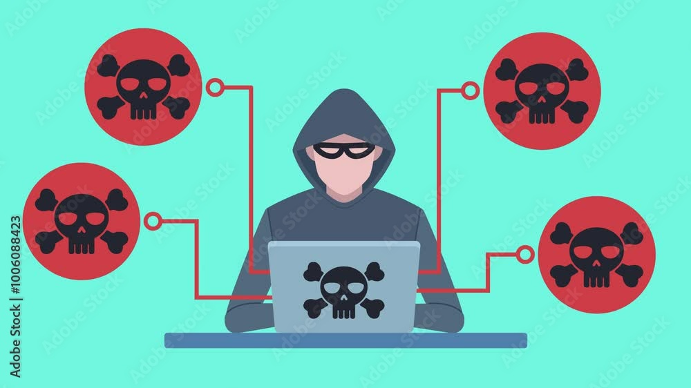 Poster a hacker sits at his laptop and connects to users in the company. one by one, he starts hacking conn