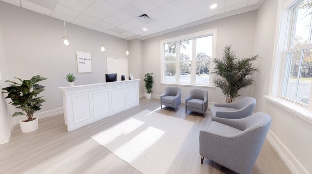 2409_280.comfortable and well-appointed office space featuring a desk, seating area, and rehabilitation resources such as therapy guides and exercise pamphlets, creating a welcoming environment for