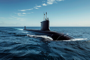 Fototapeta premium Beautiful large submarine floating in middle of ocean during mission