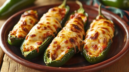 A plate of spicy jalapeño poppers with melted cheese inside 