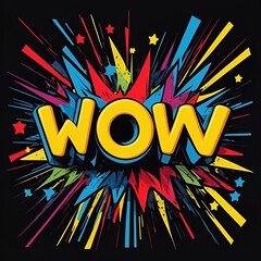 Very bright "Wow" print on black t-shirt