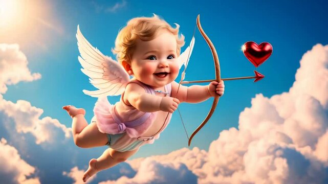 Cute baby in cupid costume cupid in the sky

