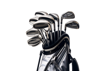 a group of golf clubs in a bag