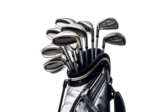 a group of golf clubs in a bag