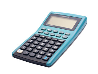 a blue calculator with a screen