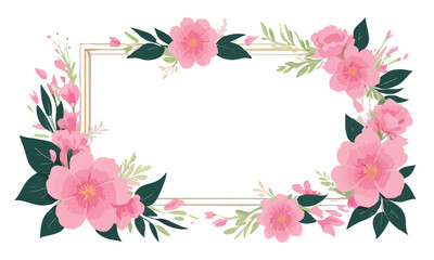 Fototapeta premium Beautiful pink flowers frame, wedding pink flower frame, vector illustration