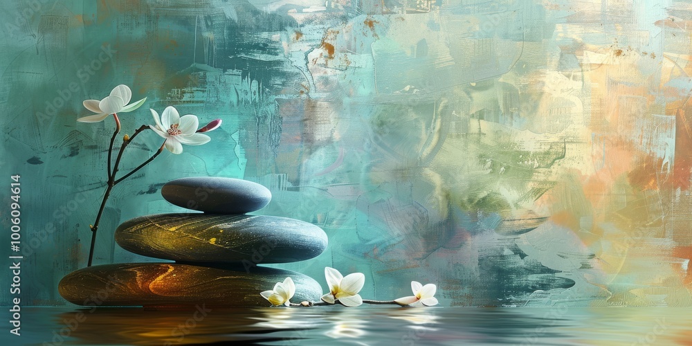 Poster Tranquil spa treatment with a harmonious abstract color background.