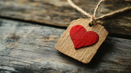 Fototapeta premium Rustic Heart Tag on Wooden Background