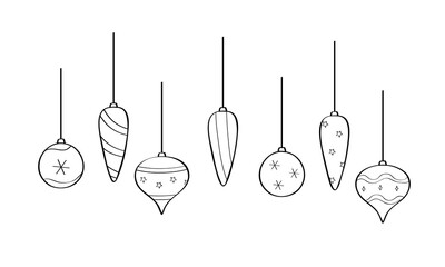 Christmas tree balls toys. Vector illustration of a doodle icon is a festive decoration. Isolate on a white background.