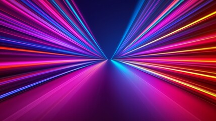 Fototapeta premium Dynamic light rays creating vibrant patterns in a dark space.