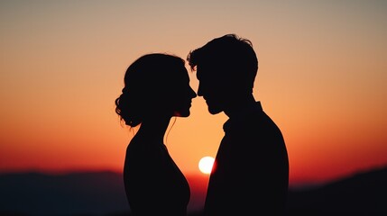 Couple silhouette against a vibrant sunset sky, symbolizing love and connection.