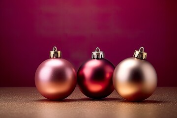 Obraz premium Three Matte Christmas Ornaments on Pink Background