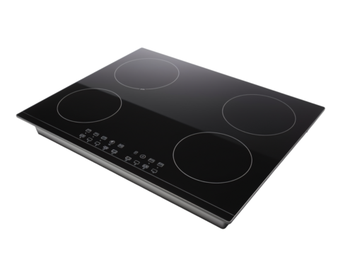 a black stove top with four circles