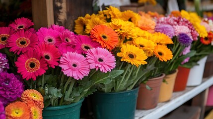 Fototapeta premium Vibrant Flower Display in Pots and Planters