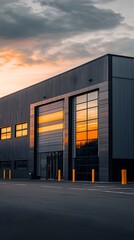 Obraz premium Photo of an industrial building with black steel and blue accents, modern design