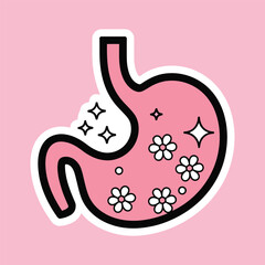 Illustration of a stomach with flowers and stars