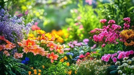 Obraz premium Colorful Blooming Flowers in a Vibrant Garden Setting