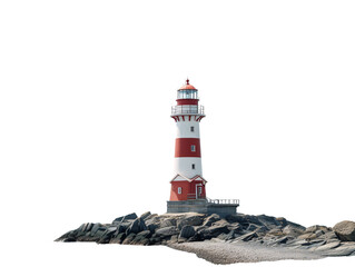 a lighthouse on a rocky island