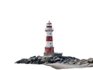 a lighthouse on a rocky island