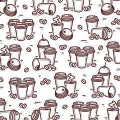 Coffee cup background, pattern set. Collection icon coffee. Vector
