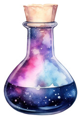 PNG  Laboratory in Watercolor style bottle galaxy glass.