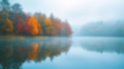 Fototapeta premium A tranquil autumn lake reflects vivid colors in a serene outdoor setting