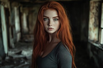 Obraz premium Woman in abandoned building