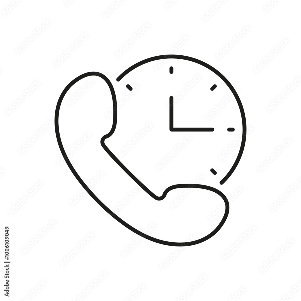 Poster communication support line icon with clock and phone. customer service outline symbol. editable stro
