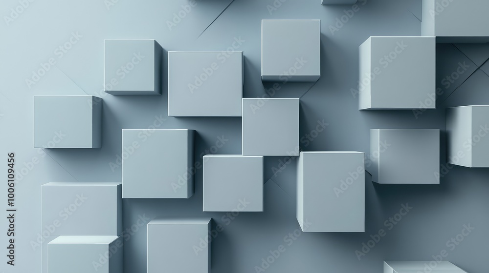 Aufkleber abstract 3d cubes in shades of gray, suspended in space with subtle shadows, creating a minimalistic