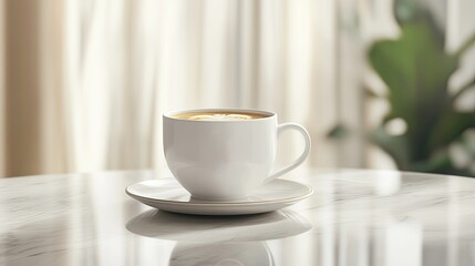 A serene coffee cup on a marble table, inviting relaxation and enjoyment in a cozy setting.