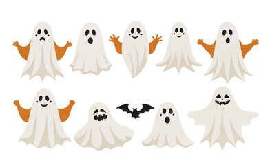 Halloween ghosts illustration, flat halloween ghosts element. isolated on white background, EPS
