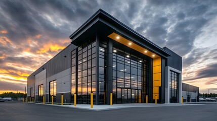 Obraz premium Photo of an industrial building with black steel and blue accents, modern design