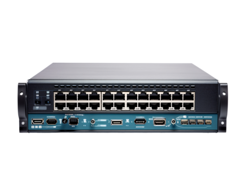 a back of a device with many ports