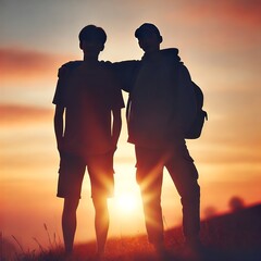 silhouette of friends in sunset