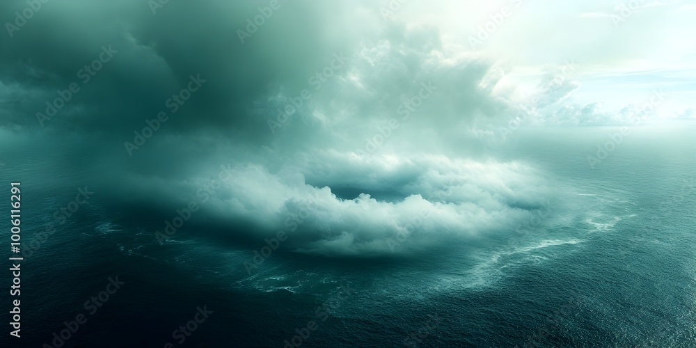 Poster disorienting vortex of swirling clouds and fog shroud the bermuda triangle a mysterious stretch of o