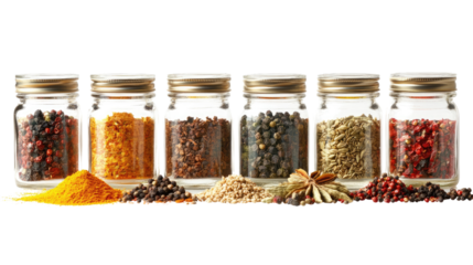spices in jars on a transparent background