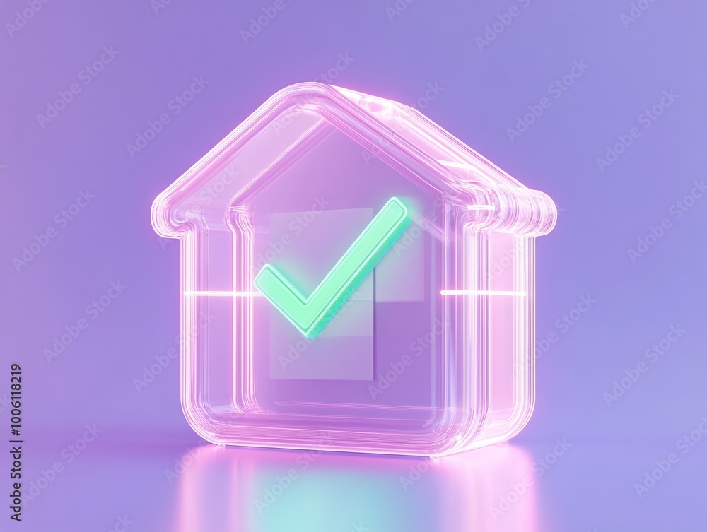Poster a transparent house-shaped icon with a check mark, symbolizing property approval and positive outcom
