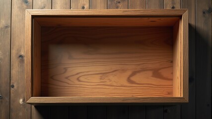 open empty wooden box top view