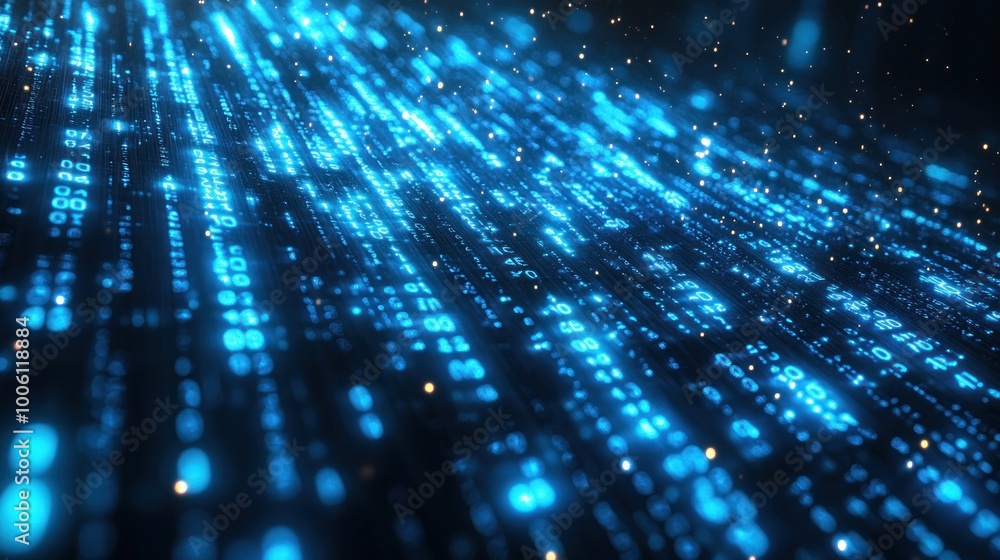 Aufkleber digital rain: binary code flowing downward