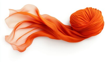 Fototapeta premium Abstract Orange Silk Fabric Swirling On White Background