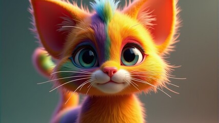 a cat with a rainbow colored face and a rainbow colored tail