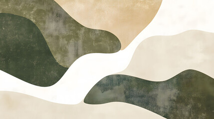 Elegant Abstract Organic Shapes in Olive Green Beige and White for Modern Wall Art and Home Decor
