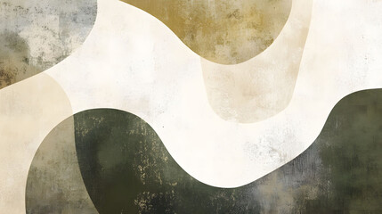 Obraz premium Elegant Abstract Organic Shapes in Olive Green Beige and White for Contemporary Wall Art and Decor
