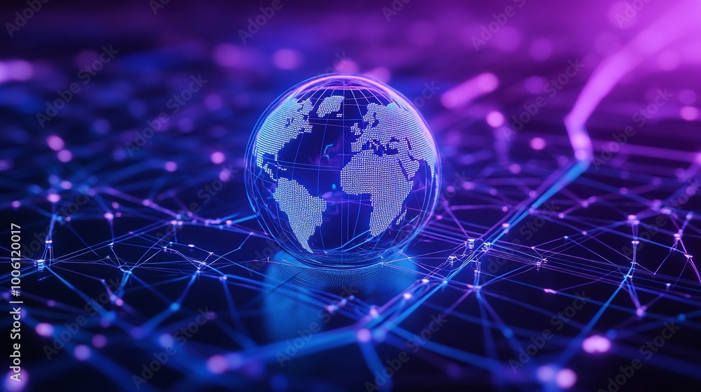 Poster abstract globe on a digital network background, symbolizing global connectivity and data visualizati