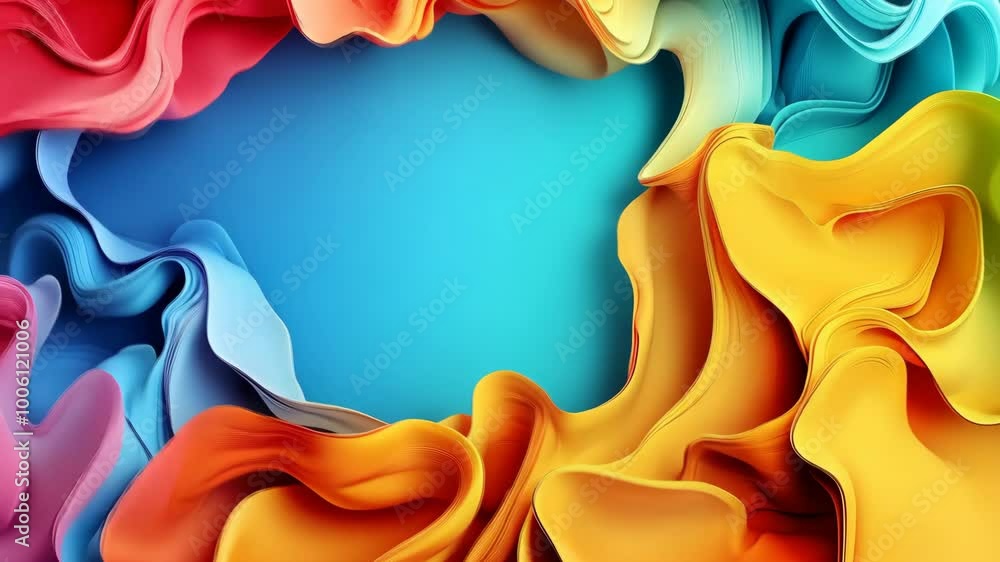 Poster abstract colorful swirls create a vibrant frame around a blue background
