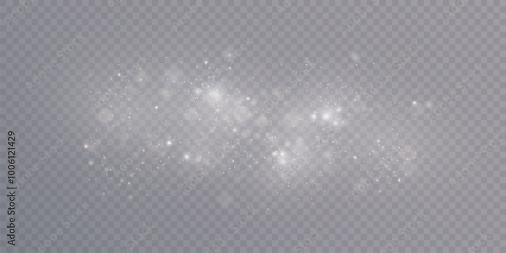 Fototapete Light abstract glowing bokeh highlights. Light bokeh effect isolated on transparent background. The Christmas background shines from the dust. Christmas concept for design and illustrations.	