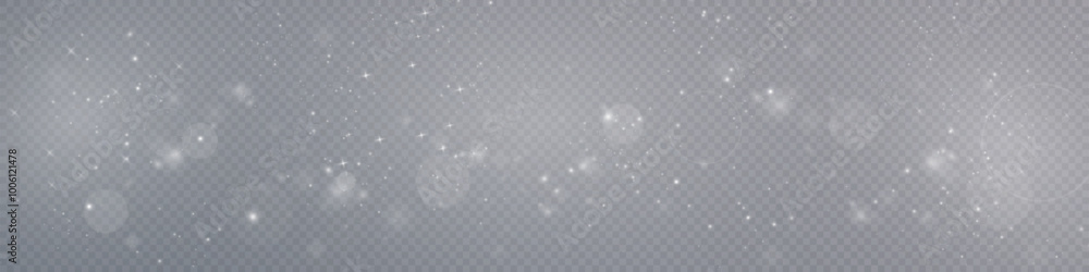 Poster Light abstract glowing bokeh highlights. Light bokeh effect isolated on transparent background. The Christmas background shines from the dust. Christmas concept for design and illustrations.	