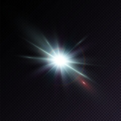 Bright blue light effect. Bright lens flare. Blue glow effect. Starry flares with shimmering highlights. Beautiful shimmering lens flare light effect. Vector 10 EPS	
